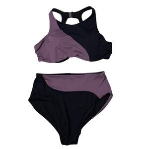 Athleta Colorblock High Neck Bikini Purple Black Size M
